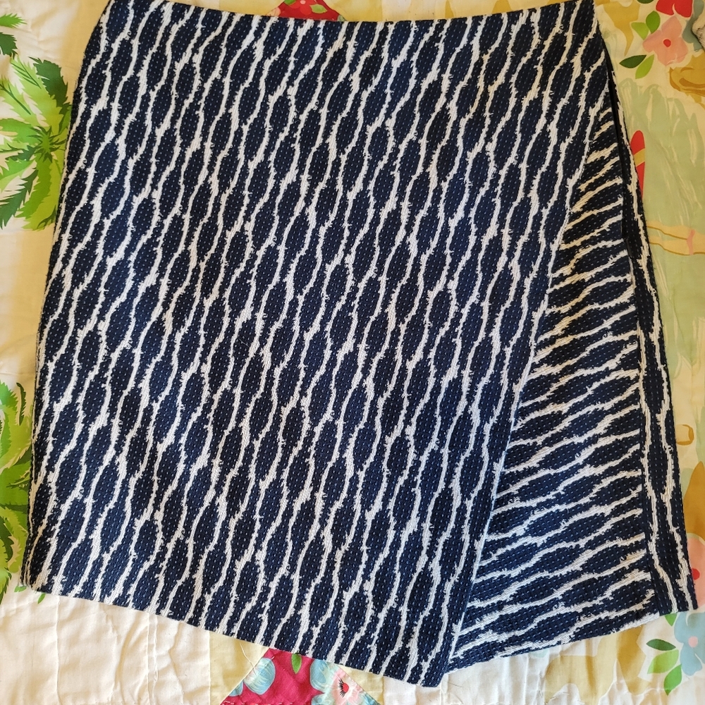 LOFT asymmetrical blue and white skirt